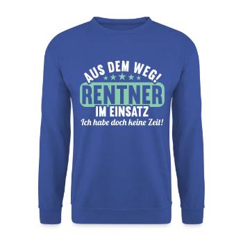 Rente 2023 Ruhestand Abschied Rentner 2023 - Unisex Pullover - Royalblau - Vorne - Alina (178cm) & Michal (187cm)