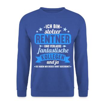 Rente 2023 Ruhestand Abschied Rentner 2023 - Unisex Pullover - Royalblau - Vorne - Alina (178cm) & Michal (187cm)