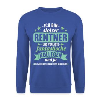 Rente 2023 Ruhestand Abschied Rentner 2023 - Unisex Pullover - Royalblau - Vorne - Alina (178cm) & Michal (187cm)