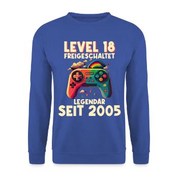 2005 Level 18 Jahre Gaming 18er 18 Geburtstag - Unisex Pullover - Royalblau - Vorne - Alina (178cm) & Michal (187cm)