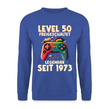 1973 Level 50 Jahre Gaming 50er 50 Geburtstag - Unisex Pullover - Royalblau - Vorne - Alina (178cm) & Michal (187cm)