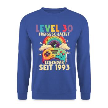 1993 Level 30 Jahre Gaming 30er 30 Geburtstag - Unisex Pullover - Royalblau - Vorne - Alina (178cm) & Michal (187cm)