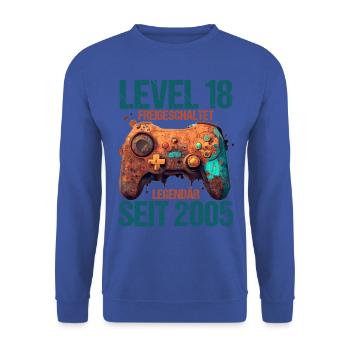 2005 Level 18 Jahre Gaming 18er 18 Geburtstag - Unisex Pullover - Royalblau - Vorne - Alina (178cm) & Michal (187cm)