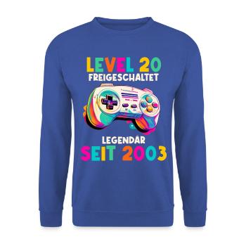 2003 Level 20 Jahre Gaming 20er 20 Geburtstag - Unisex Pullover - Royalblau - Vorne - Alina (178cm) & Michal (187cm)
