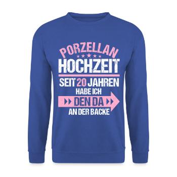 20 verheiratet Porzellan Hochzeit 20.Hochzeitstag - Unisex Pullover - Royalblau - Vorne - Alina (178cm) & Michal (187cm)