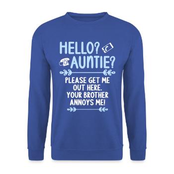 Hallo Tante, Bitte Bring Mich Hier Raus - Unisex Pullover - Royalblau - Vorne - Alina (178cm) & Michal (187cm)