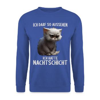 Nachtschicht Dienst Krankenschwester Pflegekraft - Unisex Pullover - Royalblau - Vorne - Alina (178cm) & Michal (187cm)