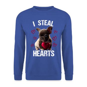 Je vole des cœurs chien Frenchie français bulldog - Sweat-shirt Unisexe - bleu royal - Devant - Alina (178cm) & Michal (187cm)