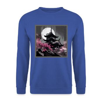 Vintage Japanese Sakura Cherry Blossom Temple - Unisex Sweatshirt - royal blue - Front - Alina (178cm) & Michal (187cm)