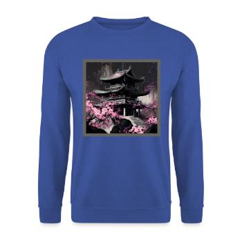 Temple japonais vintage des fleurs de cerisier Sakura - Sweat-shirt Unisexe - bleu royal - Devant - Alina (178cm) & Michal (187cm)