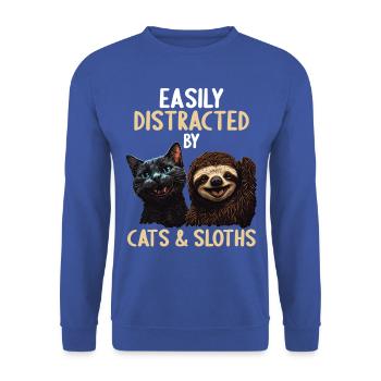 Leicht Ablenkbar durch Katzen Und Faultiere - Unisex Pullover - Royalblau - Vorne - Alina (178cm) & Michal (187cm)