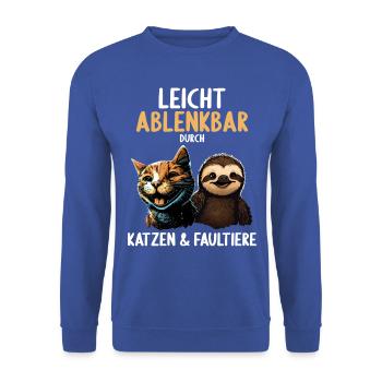 Leicht Ablenkbar durch Katzen Und Faultiere - Unisex Pullover - Royalblau - Vorne - Alina (178cm) & Michal (187cm)