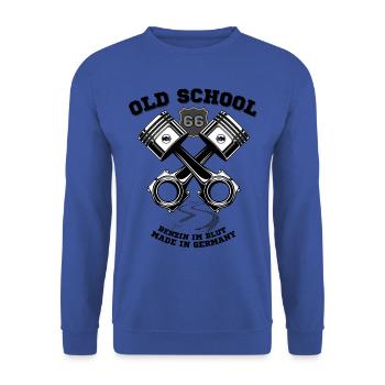 Old School Benzin Motor Design - Unisex Pullover - Royalblau - Vorne - Alina (178cm) & Michal (187cm)