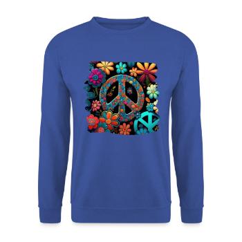 Hippie Festival Liebe Vintage Friedenszeichen - Unisex Pullover - Royalblau - Vorne - Alina (178cm) & Michal (187cm)