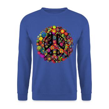 Hippie Festival Liebe Vintage Friedenszeichen - Unisex Pullover - Royalblau - Vorne - Alina (178cm) & Michal (187cm)