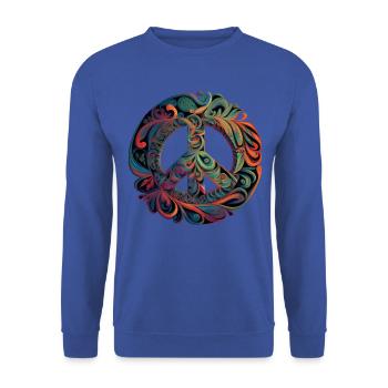 Hippie Festival Liebe Vintage Friedenszeichen - Unisex Pullover - Royalblau - Vorne - Alina (178cm) & Michal (187cm)