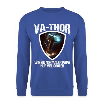 Papa Vathor Va Thor Vatertag Vatertagsgeschenk - Unisex Pullover - Royalblau - Vorne - Alina (178cm) & Michal (187cm)