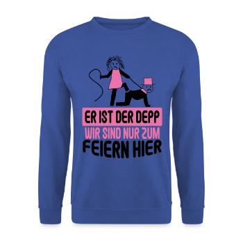 Junggesellenabschied Poltern Polterabend JGA - Unisex Pullover - Royalblau - Vorne - Alina (178cm) & Michal (187cm)