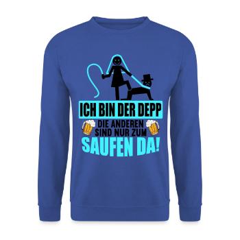 Junggesellenabschied Poltern Polterabend JGA - Unisex Pullover - Royalblau - Vorne - Alina (178cm) & Michal (187cm)