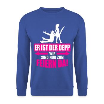 Junggesellenabschied Poltern Polterabend JGA - Unisex Pullover - Royalblau - Vorne - Alina (178cm) & Michal (187cm)
