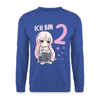 2 Jahre Mädchen Anime Kawaii Katze 2. Geburtstag - Unisex Pullover - Royalblau - Vorne - Alina (178cm) & Michal (187cm)