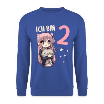 2 Jahre Mädchen Anime Kawaii Katze 2. Geburtstag - Unisex Pullover - Royalblau - Vorne - Alina (178cm) & Michal (187cm)