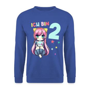 2 Jahre Mädchen Anime Kawaii Katze 2. Geburtstag - Unisex Pullover - Royalblau - Vorne - Alina (178cm) & Michal (187cm)