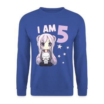 5 Years Girl Anime Kawaii Cat 5th Birthday - Unisex Sweatshirt - royal blue - Front - Alina (178cm) & Michal (187cm)