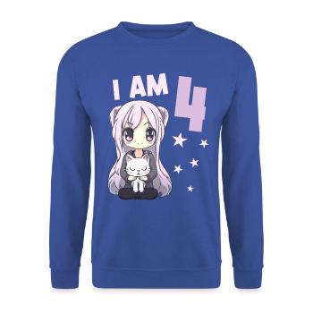 4 ans Fille Anime Kawaii Cat 4ème anniversaire - Sweat-shirt Unisexe - bleu royal - Devant - Alina (178cm) & Michal (187cm)