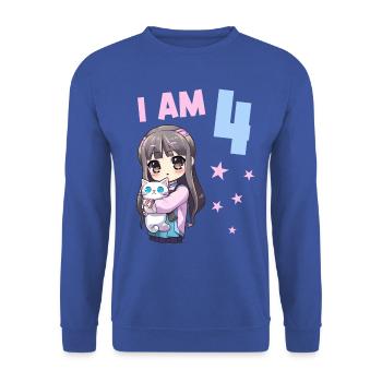 4 ans Fille Anime Kawaii Cat 4ème anniversaire - Sweat-shirt Unisexe - bleu royal - Devant - Alina (178cm) & Michal (187cm)