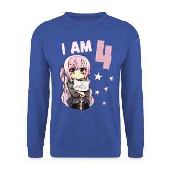 4 ans Fille Anime Kawaii Cat 4ème anniversaire - Sweat-shirt Unisexe - bleu royal - Devant - Alina (178cm) & Michal (187cm)