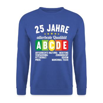 Lebensmittelampel Score 25 Jahre 25 Geburtstag - Unisex Pullover - Royalblau - Vorne - Alina (178cm) & Michal (187cm)