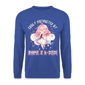 Easily distracted by Anime and K-Pop - Unisex Sweatshirt - royal blue - Front - Alina (178cm) & Michal (187cm)
