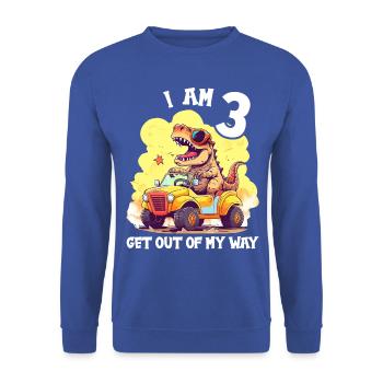 T-Rex conduit un camion monstre J’ai 3ème anniversaire - Sweat-shirt Unisexe - bleu royal - Devant - Alina (178cm) & Michal (187cm)