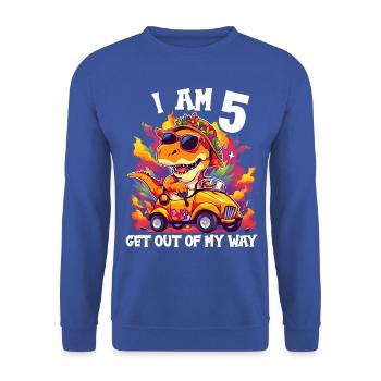 T-Rex Drives Monster Truck I'm 5th Birthday - Unisex Sweatshirt - royal blue - Front - Alina (178cm) & Michal (187cm)