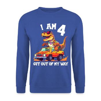 T-Rex Drives Monster Truck I'm 4th Birthday - Unisex Sweatshirt - royal blue - Front - Alina (178cm) & Michal (187cm)