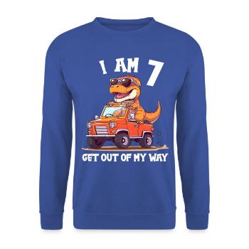T-Rex Drives Monster Truck I'm 7th Birthday - Unisex Sweatshirt - royal blue - Front - Alina (178cm) & Michal (187cm)