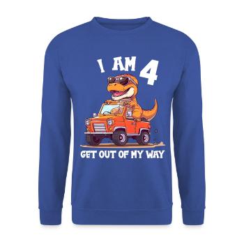 T-Rex Drives Monster Truck I'm 4th Birthday - Unisex Sweatshirt - royal blue - Front - Alina (178cm) & Michal (187cm)
