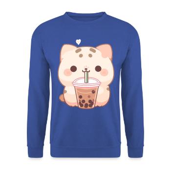 Boissons pour chats kawaii Boba Bubble Tea Chibi - Sweat-shirt Unisexe - bleu royal - Devant - Alina (178cm) & Michal (187cm)
