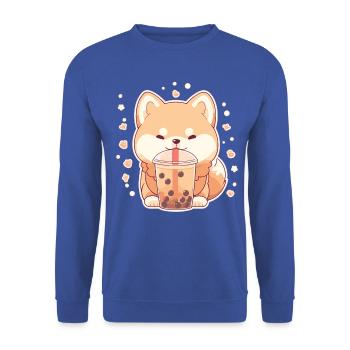 Kawaii Corgi Dog Drinks Boba Bubble Tea Chibi - Unisex Sweatshirt - royal blue - Front - Alina (178cm) & Michal (187cm)