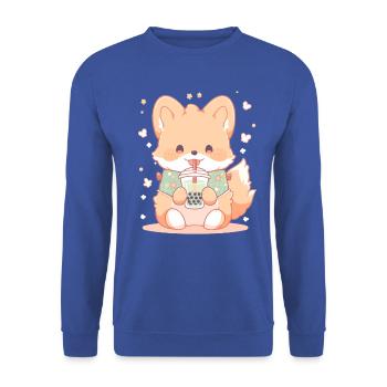 Kawaii Corgi Dog Drinks Boba Bubble Tea Chibi - Unisex Sweatshirt - royal blue - Front - Alina (178cm) & Michal (187cm)