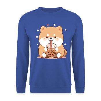 Kawaii Corgi Dog Drinks Boba Bubble Tea Chibi - Unisex Sweatshirt - royal blue - Front - Alina (178cm) & Michal (187cm)