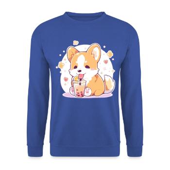 Kawaii Corgi Dog Drinks Boba Bubble Tea Chibi - Unisex Sweatshirt - royal blue - Front - Alina (178cm) & Michal (187cm)