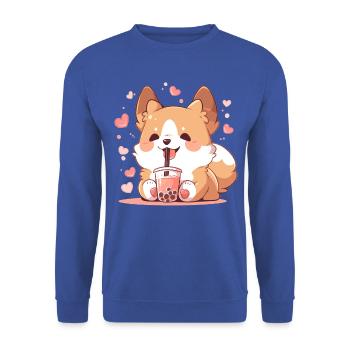 Kawaii Corgi Dog Drinks Boba Bubble Tea Chibi - Unisex Sweatshirt - royal blue - Front - Alina (178cm) & Michal (187cm)