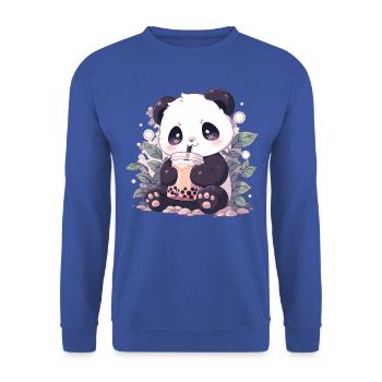 Kawaii Panda trinkt Boba Bubble Tea Chibi - Unisex Pullover - Royalblau - Vorne - Alina (178cm) & Michal (187cm)