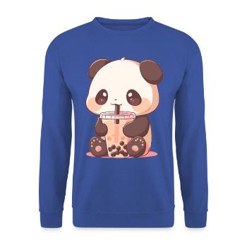 Kawaii Panda trinkt Boba Bubble Tea Chibi - Unisex Pullover - Royalblau - Vorne - Alina (178cm) & Michal (187cm)