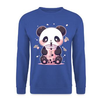 Kawaii Panda trinkt Boba Bubble Tea Chibi - Unisex Pullover - Royalblau - Vorne - Alina (178cm) & Michal (187cm)