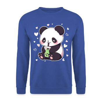 Kawaii Panda trinkt Boba Bubble Tea Chibi - Unisex Pullover - Royalblau - Vorne - Alina (178cm) & Michal (187cm)