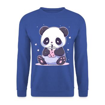 Kawaii Panda trinkt Boba Bubble Tea Chibi - Unisex Pullover - Royalblau - Vorne - Alina (178cm) & Michal (187cm)