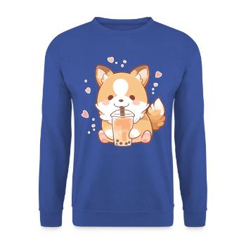 Kawaii Corgi Dog Drinks Boba Bubble Tea Chibi - Unisex Sweatshirt - royal blue - Front - Alina (178cm) & Michal (187cm)
